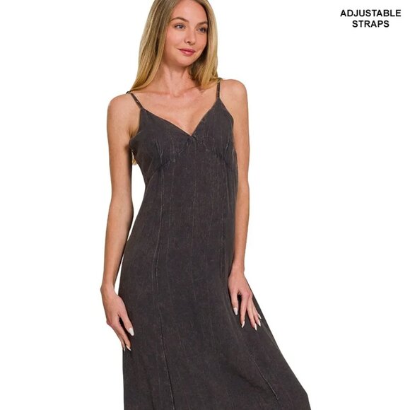 Zenana Mineral Washed Rayon Challis Cami Dress - Picture 1 of 3